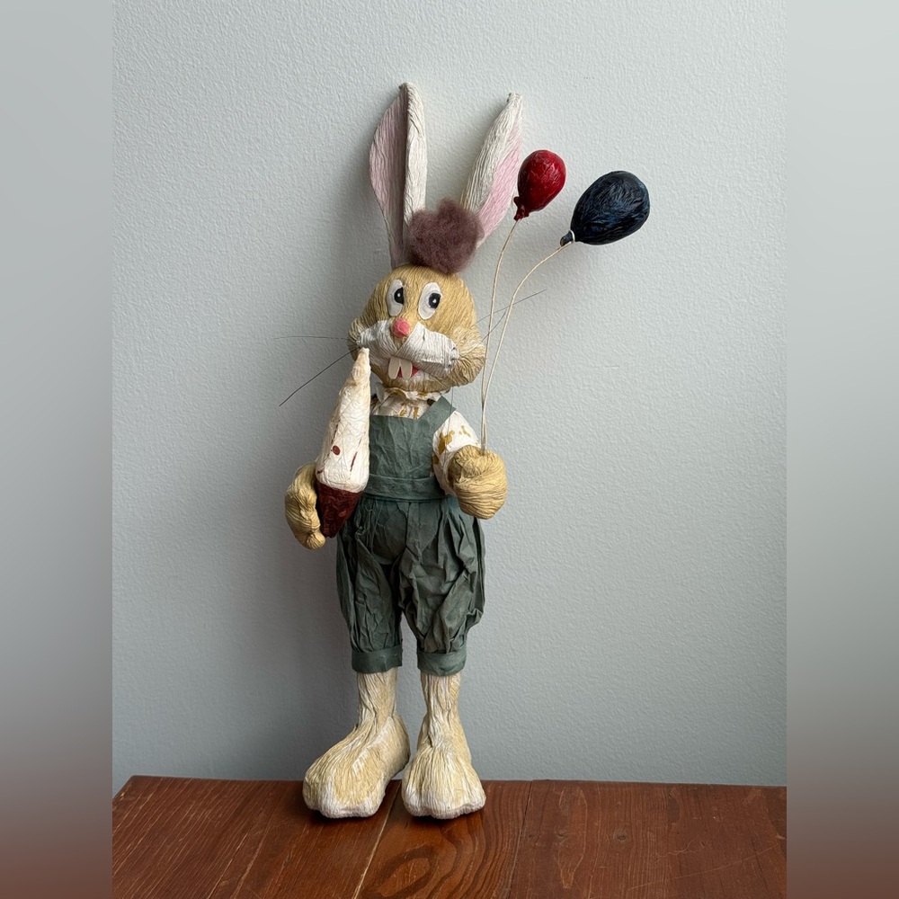 Vintage Easter Bunny Rabbit Balloons Figurine Paper Styrofoam Kitschy Decor